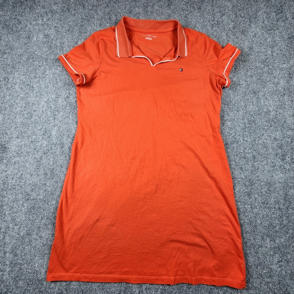 Tommy Hilfiger Womens Orange Cotton Blend Polo Dress Size Large Short Sleeve